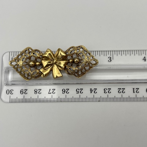 Vintage Bar Pin Brooch Gold Tone Bow 2.5" - Picture 7 of 9